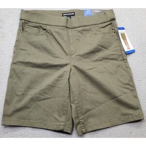 DKNY Jeans Chino Shorts Womens L Green Elastic Waistband Single Stitch‎ Stretch